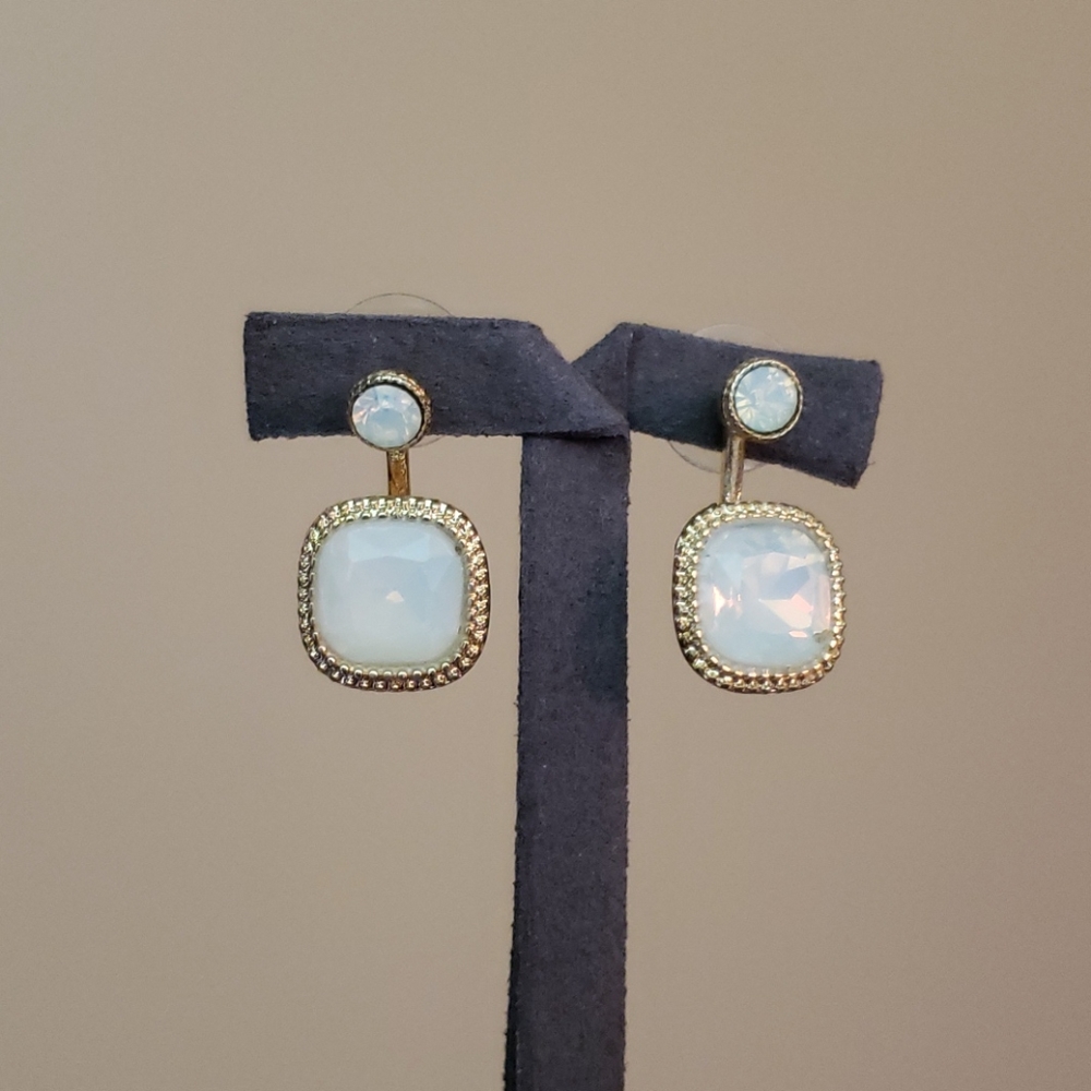 White opalescent jacket earrings